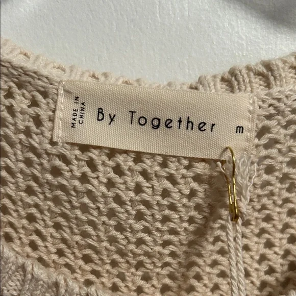 By Together Cream Sleeveless  Crochet Sweater - Picture 2 of 3
